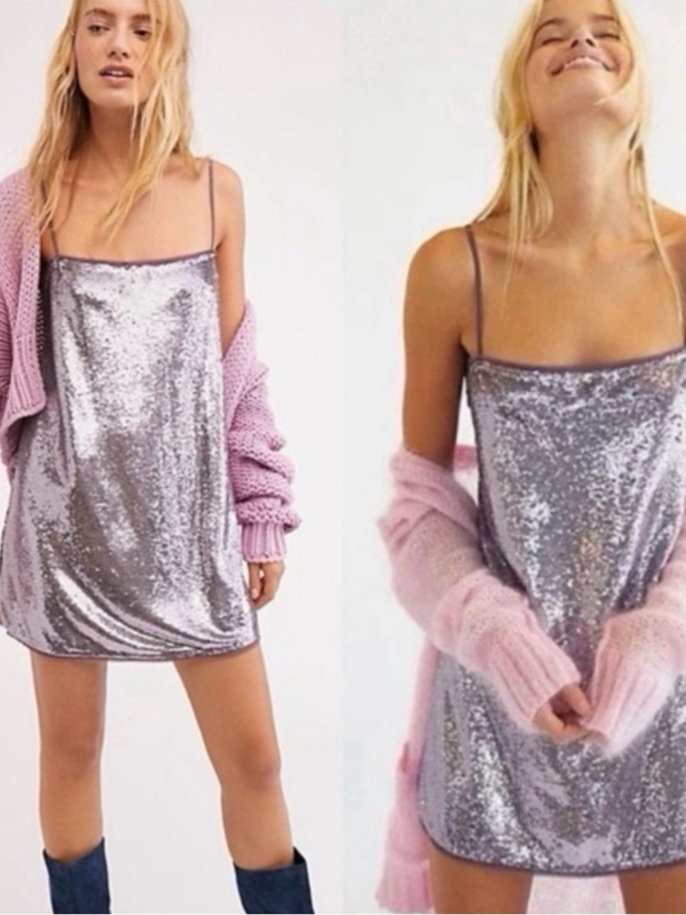 Free People Intimately Time To Shine Purple Sequin Mini Slip Dress